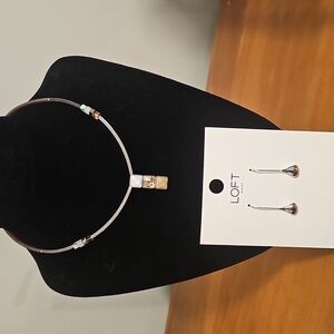 LOFT Silver Tear Drop Earrings with Vintage Inspired Bejeweled Black Choker.